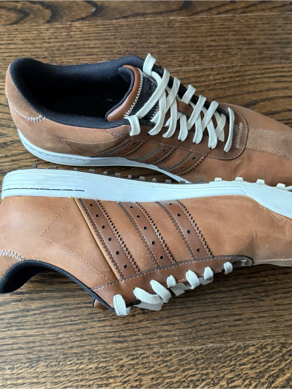 adidas Men’s Brown Leather & Suede Golf Sneakers with Light Laces